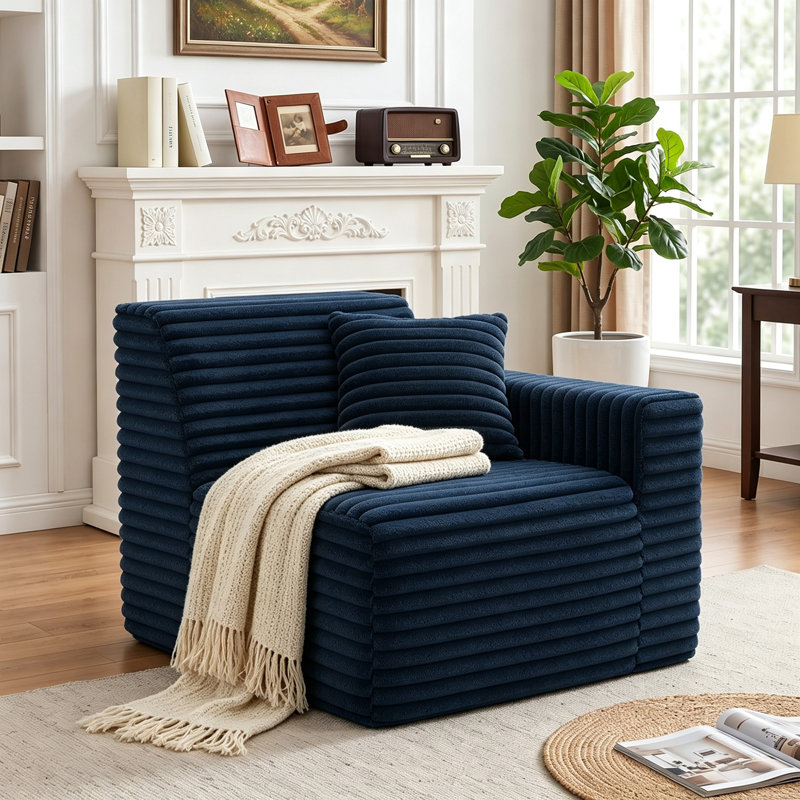 Fauteuil modulaire rembourré en fausse fourrure de lapin bleu marine rembourré sans assemblage requis, Navy