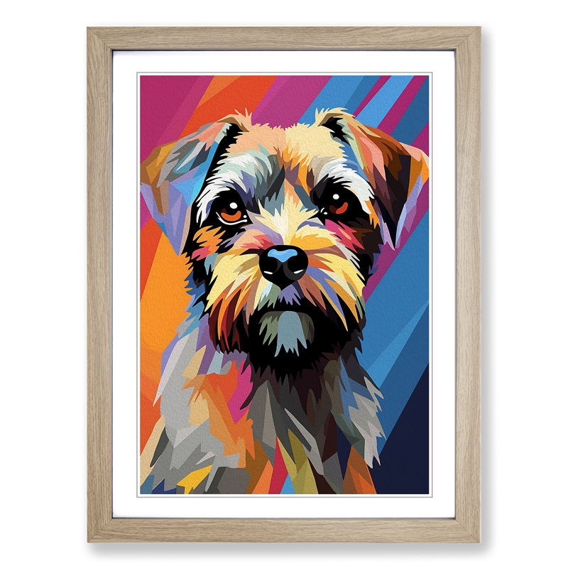 Border Terrier Constructivism - Framed Print, Oak Framed, 46cm H x 34cm W x 2cm D