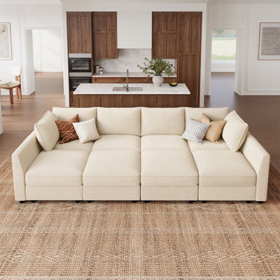 Tremee U Shaped Modular Sleeper Sofa Sectional Sofa With Storage Beige