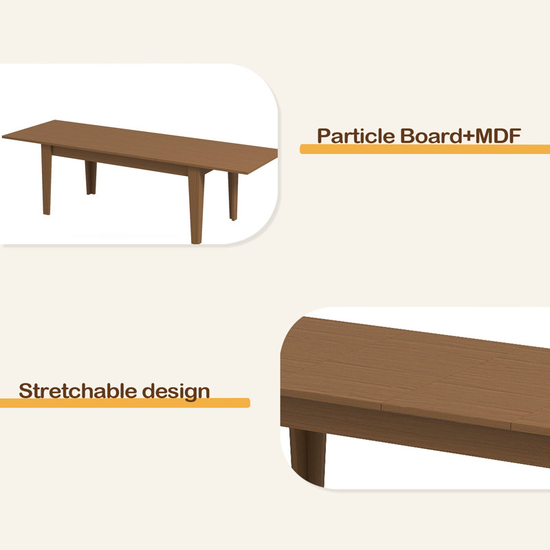 Table de salle à manger, grande table de cuisine extensible de 106,3 po, Chêne