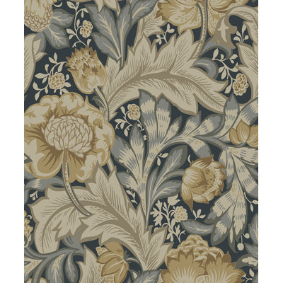 Nextwall Midnight Blue & Neutral Acanthus Garden Floral Peel And Stick Wallpaper