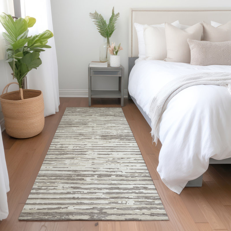 Tapis taupe Prisco lavable à la machine de qualité supérieure, Tapis de couloir 2 pi 3 po x 7 pi 6 po