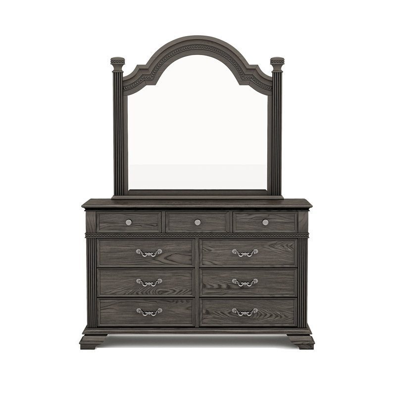 Adames Wood Dresser with Mirror Set, Grey