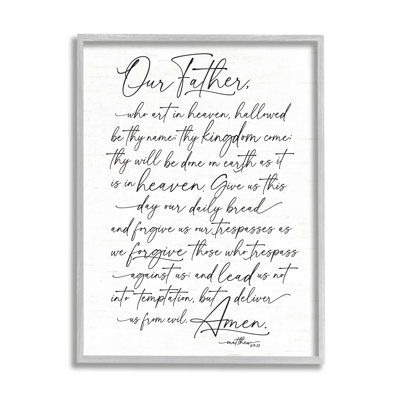 Our Father Religious Prayer Reading Spiritual Scripture Gray Farmhouse Oversized Rustic Framed Giclee Texturized Art by Lettered and Lined