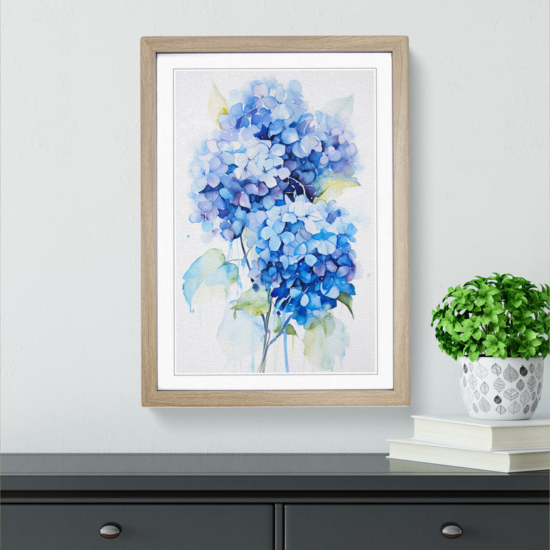 Hydrangea Gestural No.2 - Framed Print, 46cm H x 34cm W x 2cm D, Oak