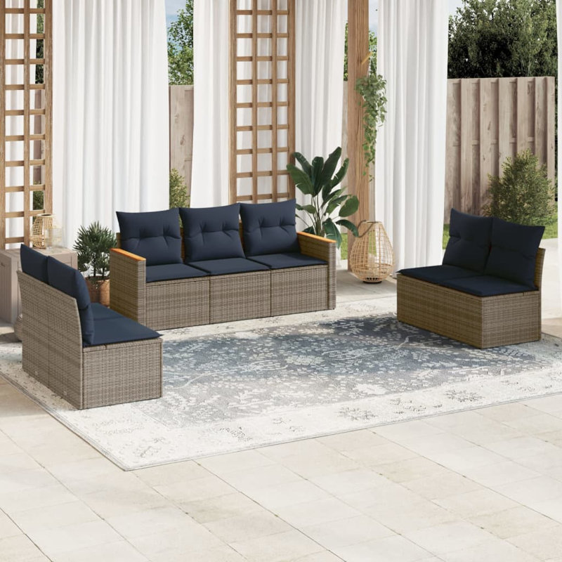 Ensemble de canapé de patio 8 pièces avec coussins en rotin de polyester noir