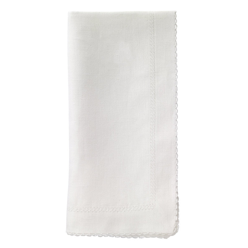 Picot Linen Chevron Square Napkin, White
