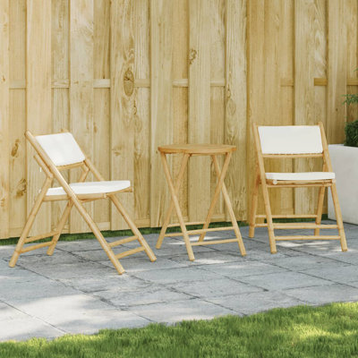 Bay Isle Home™ 3 Piece Folding Bistro Set With Dark Grey Cushions Bamboo