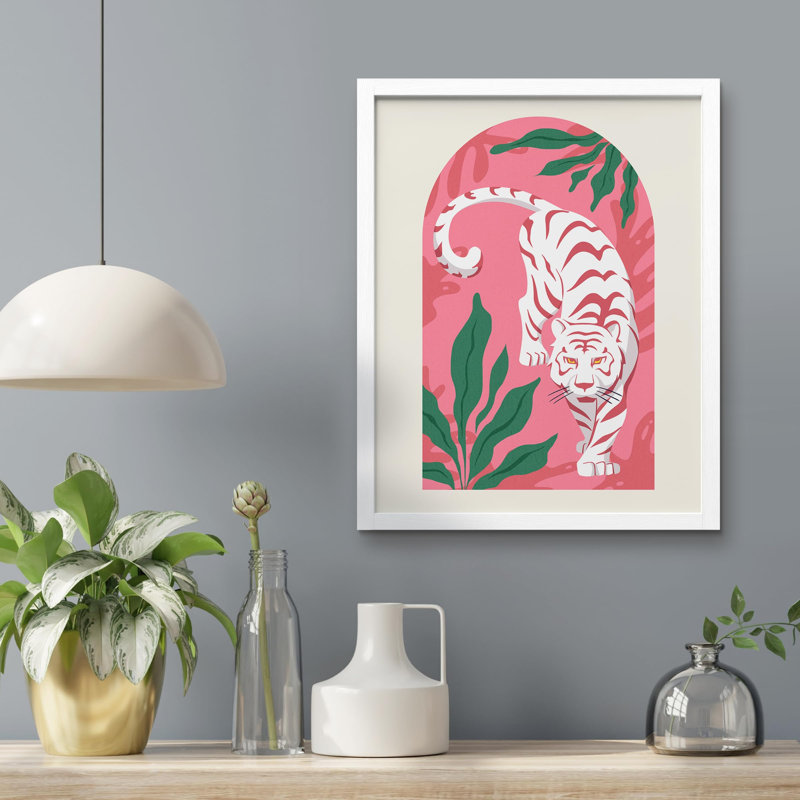 «Stalking Tiger In The Jungle» sur papier, Blanc, H 10 po x l 8 po