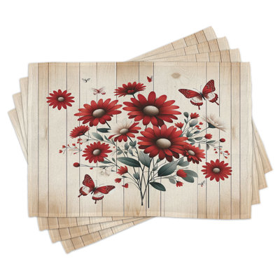 Ambesonne Rustic Place Mats Set of 4 Warm Tone Botanical Design Standard Red Blue Grey and Eggshell -  ser_429814