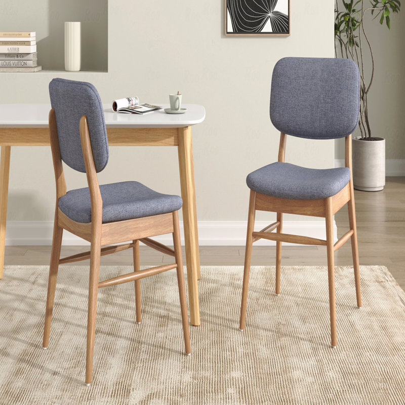 Ensemble de 2 chaises de salle à manger rembourrées Mid-Century avec structure en bois d'hévéa