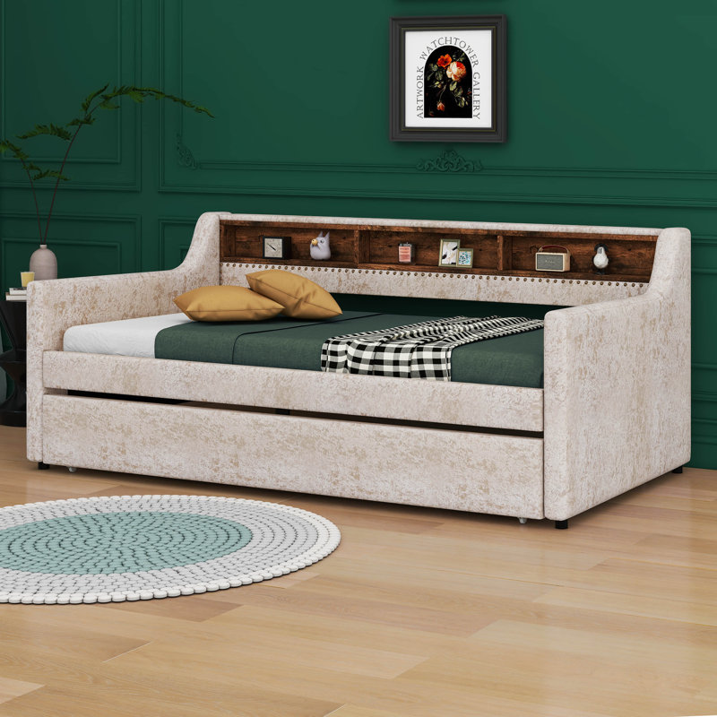 Lit à panneau tapissier Clavey, Beige