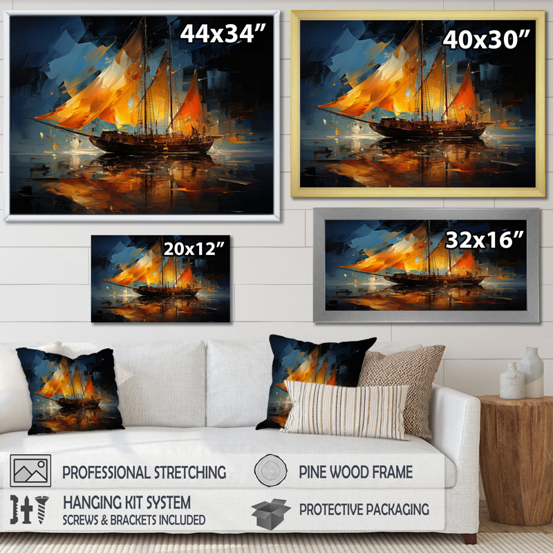 Boat Abstract Maritime Symphony II - Boat Wall Art Living Room, H 12 po x l 20 po x P 1 po, Cadre flottant noir