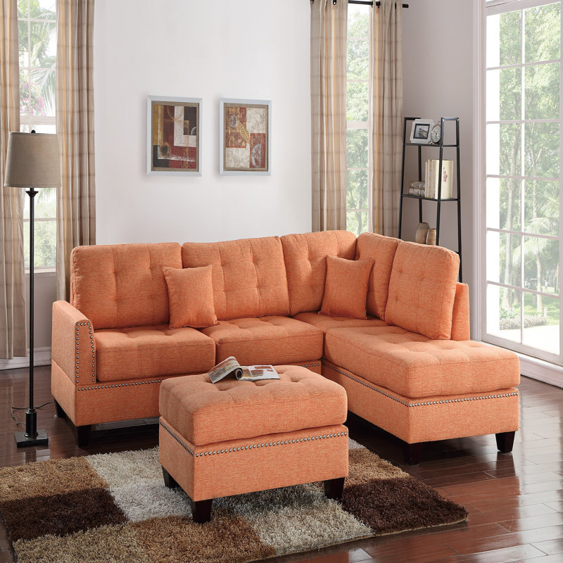Canapé-lit modulaire réversible 3 pièces Modern, Tissu orange