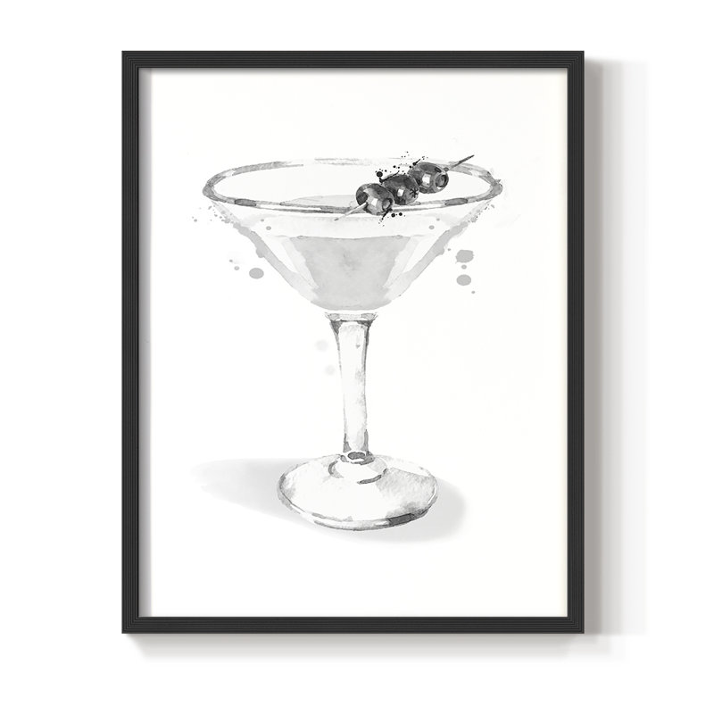 Habillé de martini blanc, reproduction encadrée - bois massif, H 21 po x l 17 po, Noir, noir, noir, noir