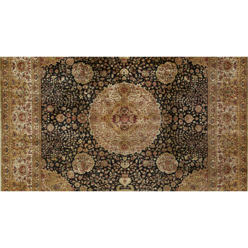 Hand-Knotted High-Quality Blue and Gold Area Rug