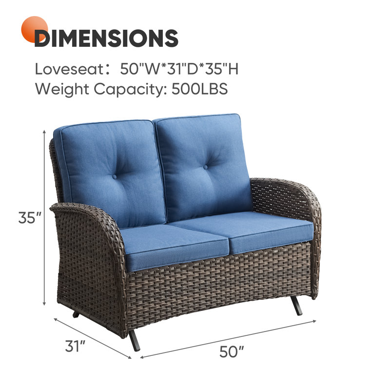 Fauteuil coulissant avec coussins Durtche, Bleu, Brun