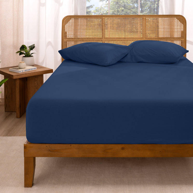 Organic 100% Cotton Jersey Knit Fitted Sheet, Twin XL Fitted Sheet, Dark Blue