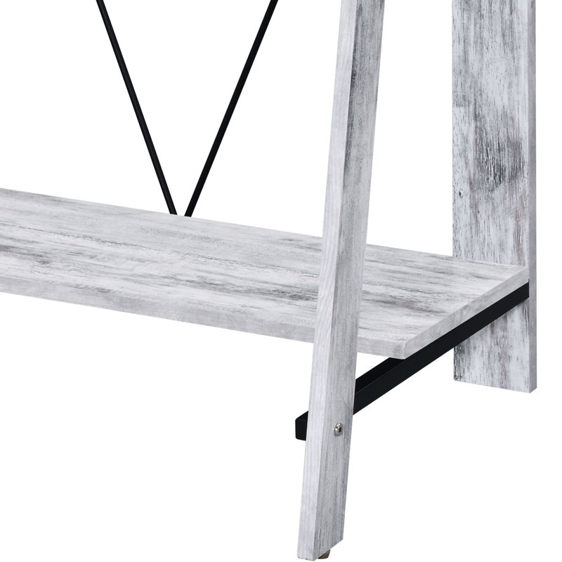 Desk In Antique White & Black Colour - Rectangular Design With Function Metal Base And Ports For Modern Living Functionality Convenience