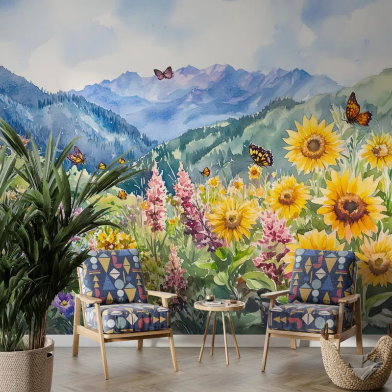Murale paysage de tournesol, L 96 po x l 108 po