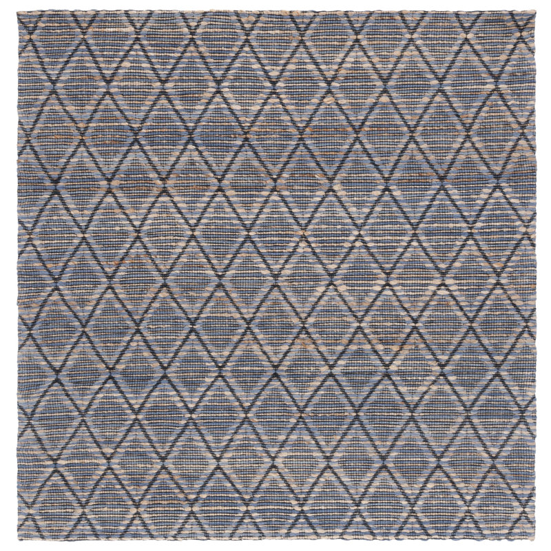 Fotou Natural Fiber Hand Loomed Wool/Jute Geometric Rug in Gray, Square 6'