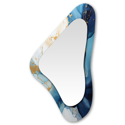Reflet du soleil doré sur les vagues - formes asymétriques abstraites en marbre - grand miroir mural moderne