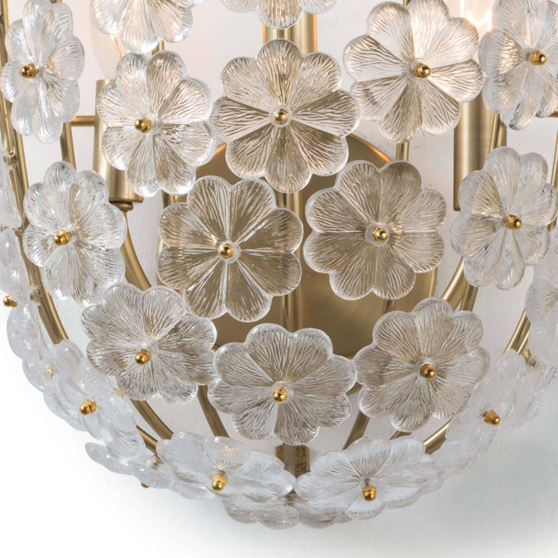 Natural Brass Floral Glass 3-Light Wall Sconce