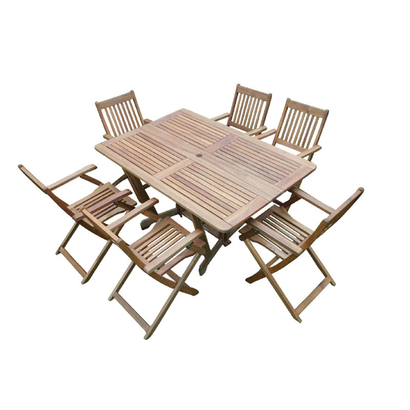 Henley 6 - Person Solid Wood Patio Dining Set Umbrella Hole Included Rectangular Table