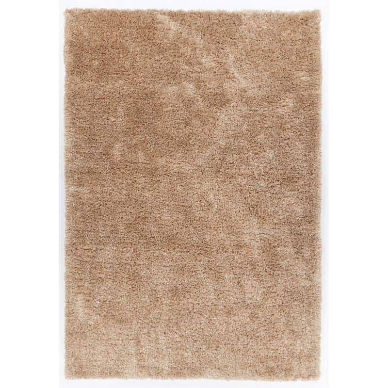 Tapis brun clair à poil long fabriqué à la main Schreiner, Rectangle 5 pi x 7 pi 6 po