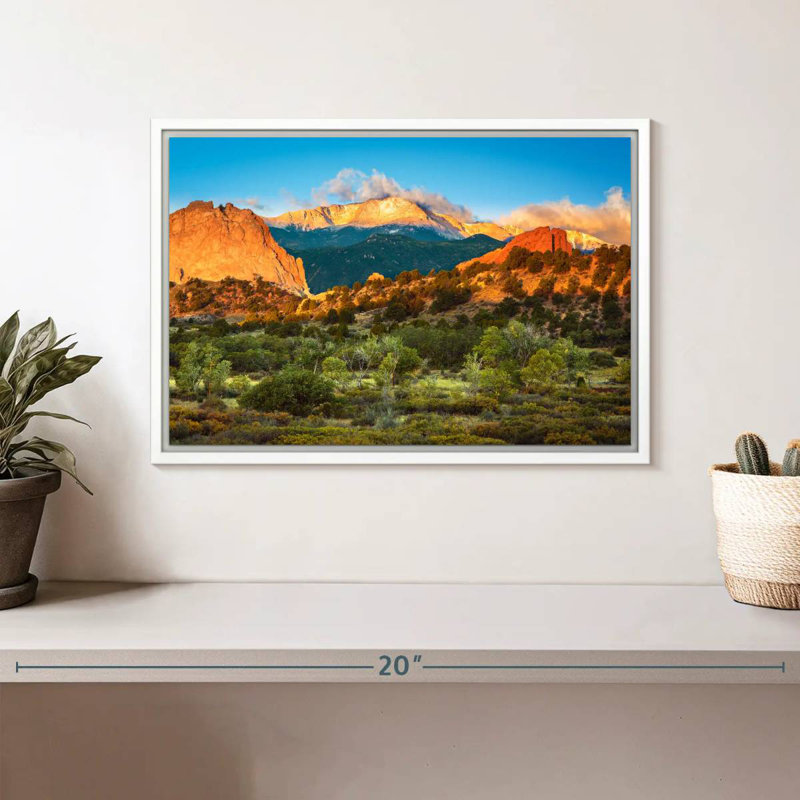 Paysage de montagne Pikes Peak, Cadre flottant blanc, 13 po x 9 po