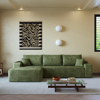 Chaise rembourrée modulaire en L 107 po en velours côtelé 107 po, sans assemblage pour la vie contemporaine
