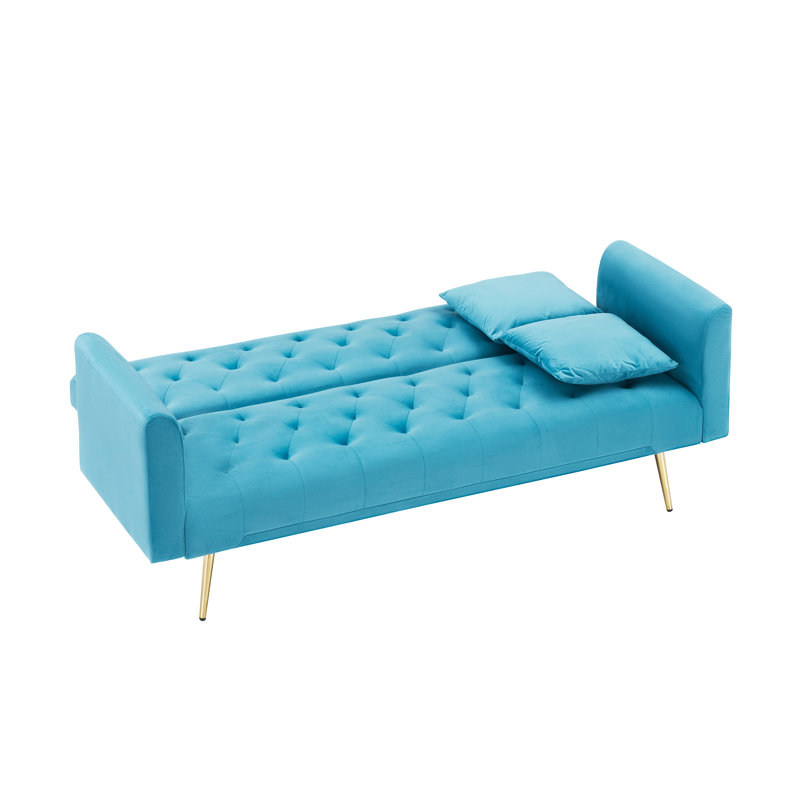 71" Velvet Upholstered Sofa Folding Sofa Bed Suitable For Living Room, Bedroom, Apartment, Office, Light Blue