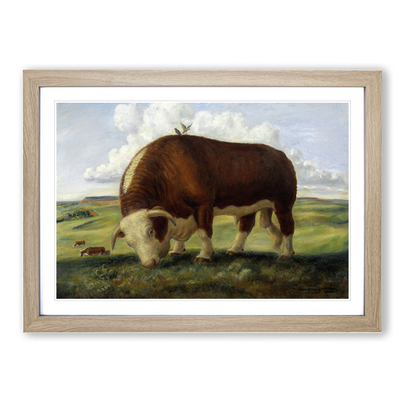 Ajax Bull Cow by John Steuart Curry - Picture Frame Painting, 27cm H x 36cm W x 2cm D, Oak Framed