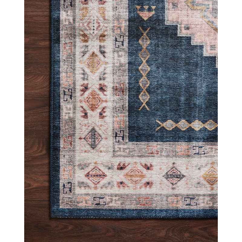 Tapis Jujhar Southwestern Denim / Blush, Rectangle de 7 pi 6 po x 9 pi 6 po