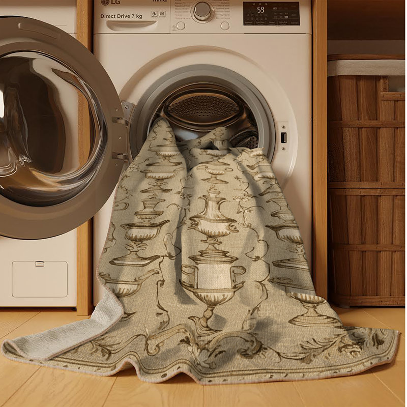 Machine Washable French Brown Area Rug, Rectangle 6' x 9'