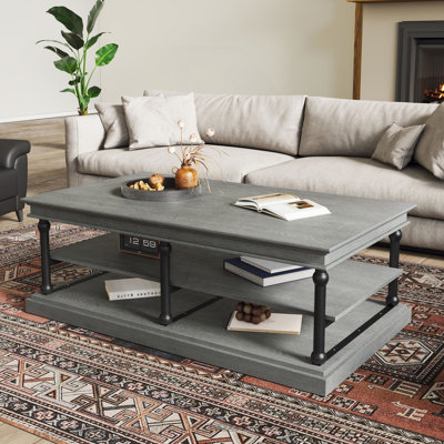 Table basse avec 2 tablettes de rangement ouvertes, table de salon moderne