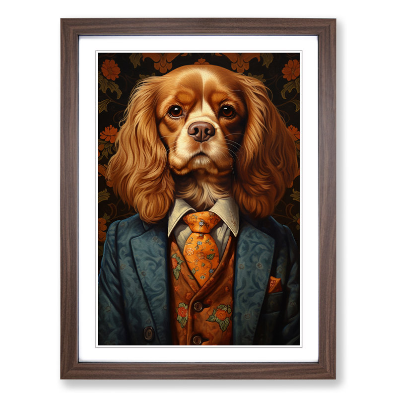 Cavalier King Charles Spaniel In A Suit Painting No.3 - Single Picture Frame Print on Wood, 64cm H x 46cm W x 2cm D