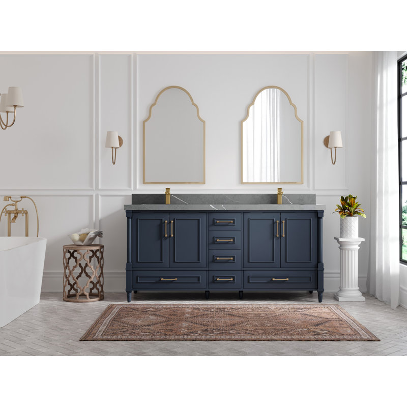 Aberdeen 72'' Double Bathroom Vanity with Top, White, Dark Forest Green
