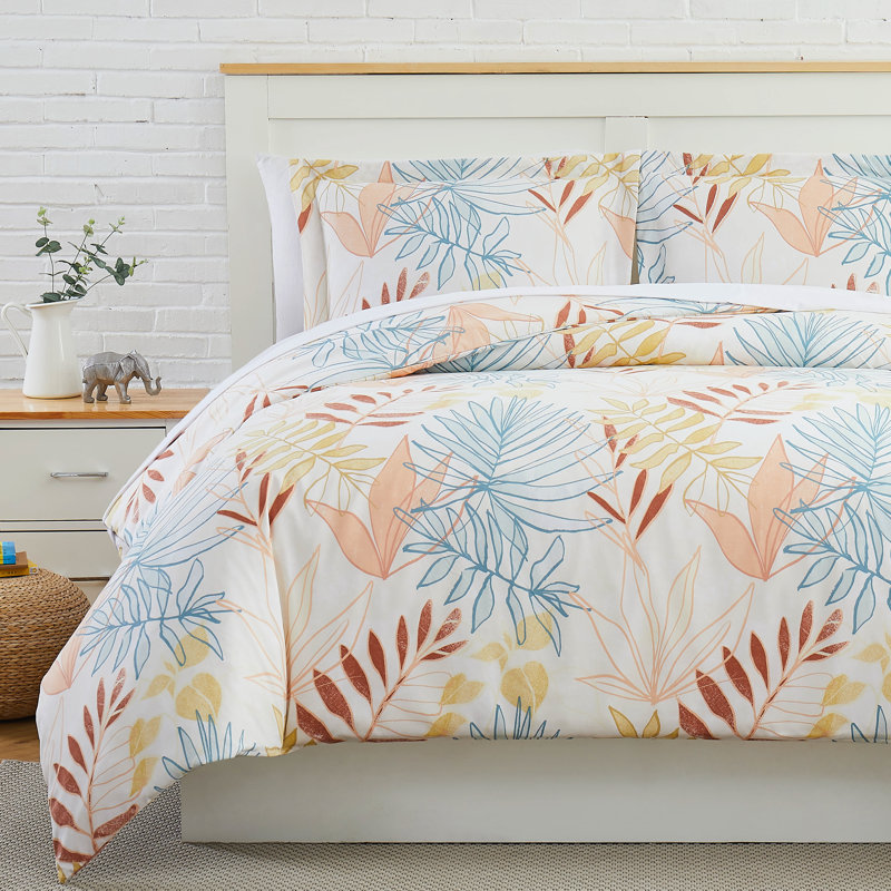 Tropic Leaf Collection Duvet Cover Set, King Duvet Cover + 2 Shams