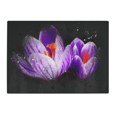 Tempered Glass Purple Crocus Flower Chopping Board
