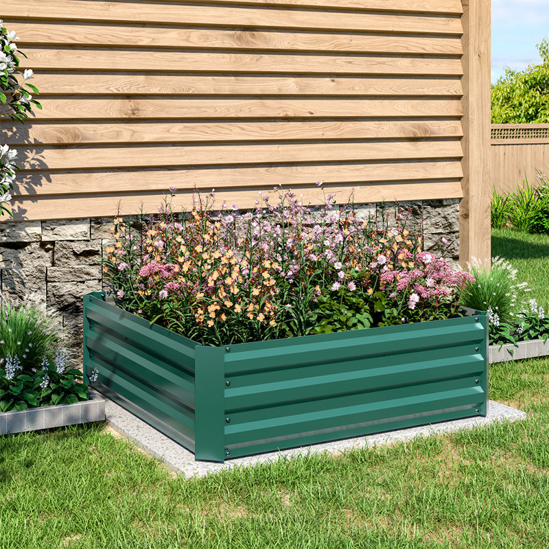 Brunswick Metal Planter Box, 30cm H x 100cm W x 100cm D, Green