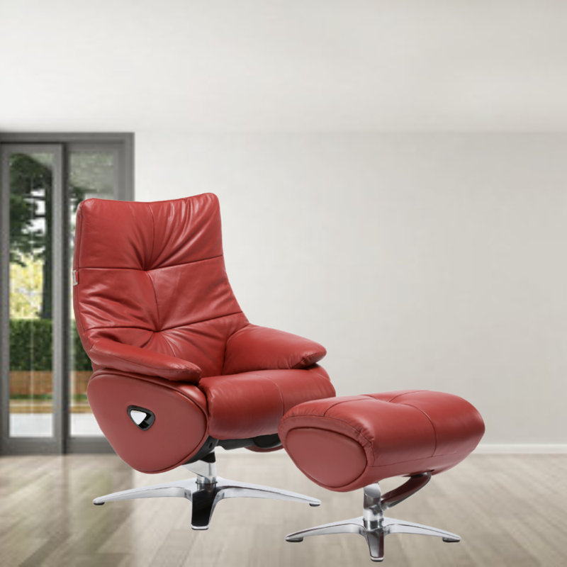 Wanamaker Upholstered Swivel Recliner, Red Leather Match