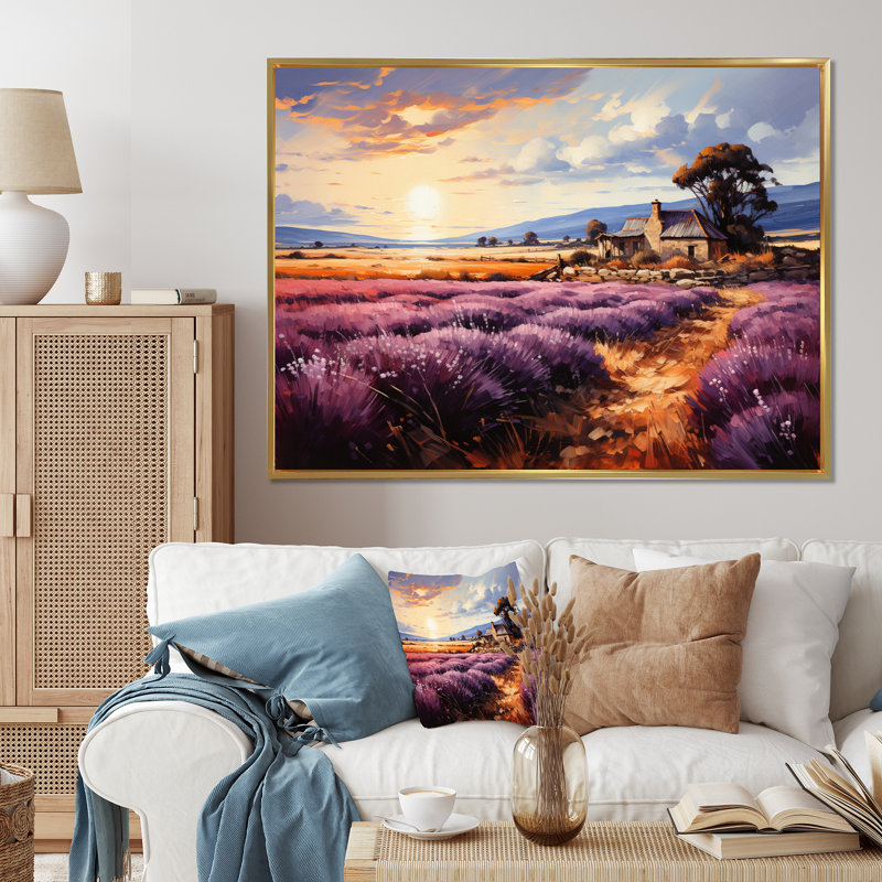 " French Provencal Lavender Fields I ", 34" H x 44" W, Black Picture Framed