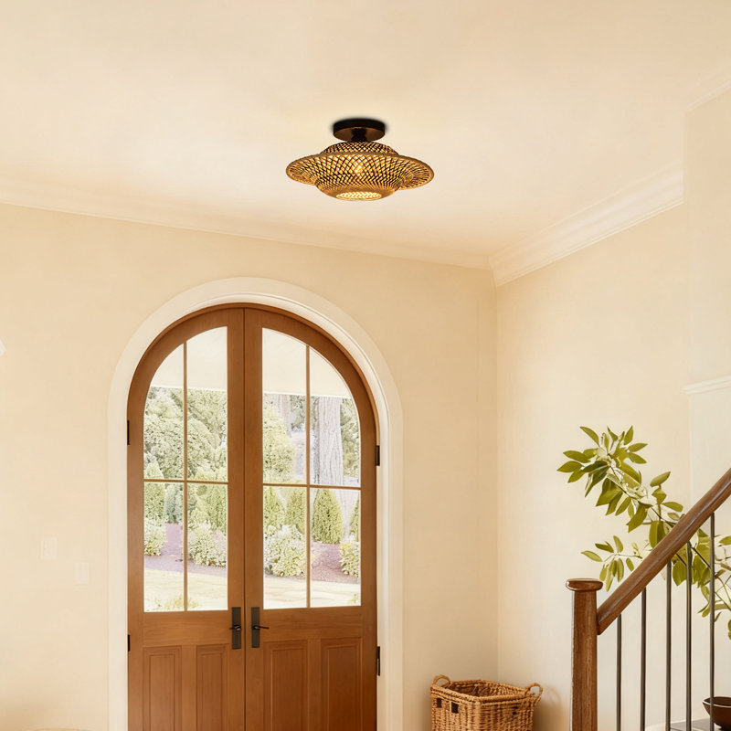 Bamboo Woven Flush Mount Ceiling Light for Bedroom, 7.87" H x 15.75" W  x 15.75" D