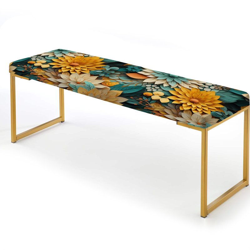 Banc rembourré or, Chrysanthemums Mandala Boho Pattern