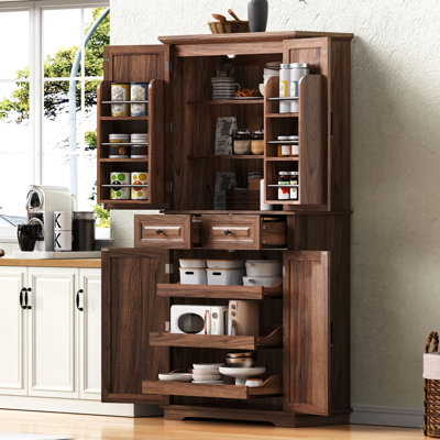 Armoire de cuisine de 71 po de hauteur avec 3 organisateurs coulissants, armoire de rangement Farmhouse