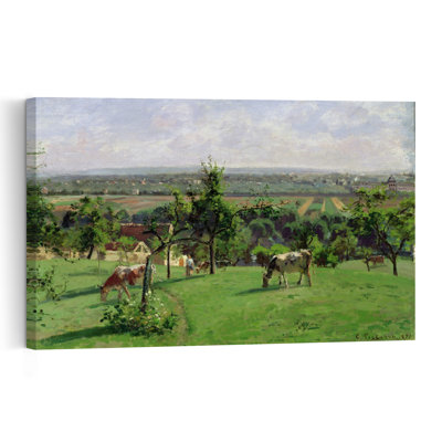 Hillside Of Vesinet, Yvelines, 1871 Impressionist Abstract Contemporary Cow Animal Landscape Wall Art Print by Camille Pissarro - Wrapped Canvas Print