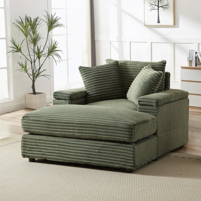 Oversized Cozy Chaise Lounge Chair Indoor with Ottoman,43.3" W Corduroy Upholstered Comfy Sofa, Modern Fluffy Deep Seat Couch, Leisure Sleeper Sofa Re by Mercer41