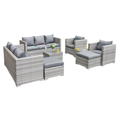 Acorn Deluxe Rattan 10 Seat Modular Sofa Set in Dove Grey