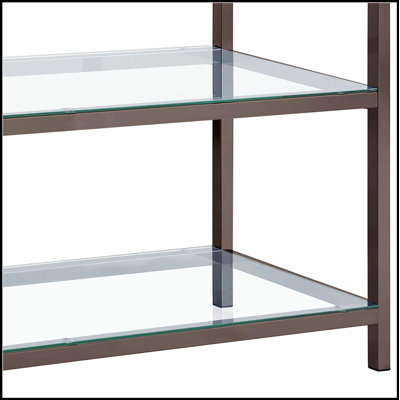 Élégante console à 2 tablettes en verre nickel noir, parfaite pour les vestibules et les couloirs modernes